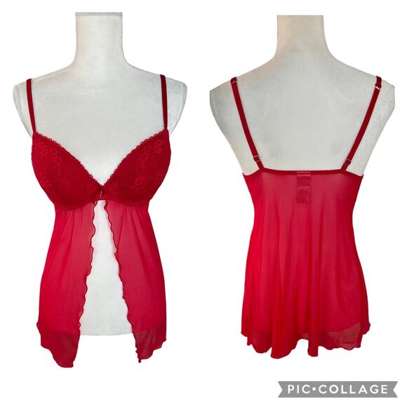 Via del Amore Other - Via del Amore Vintage Red Lingerie Cami Top Size Large Romantic Sexy Sheer Lace